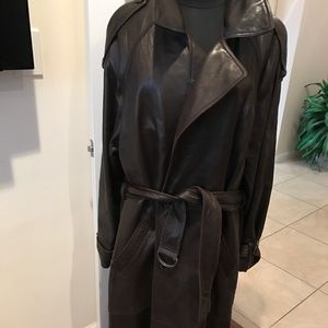 Men's luxurious soft-plush brown leather long coat